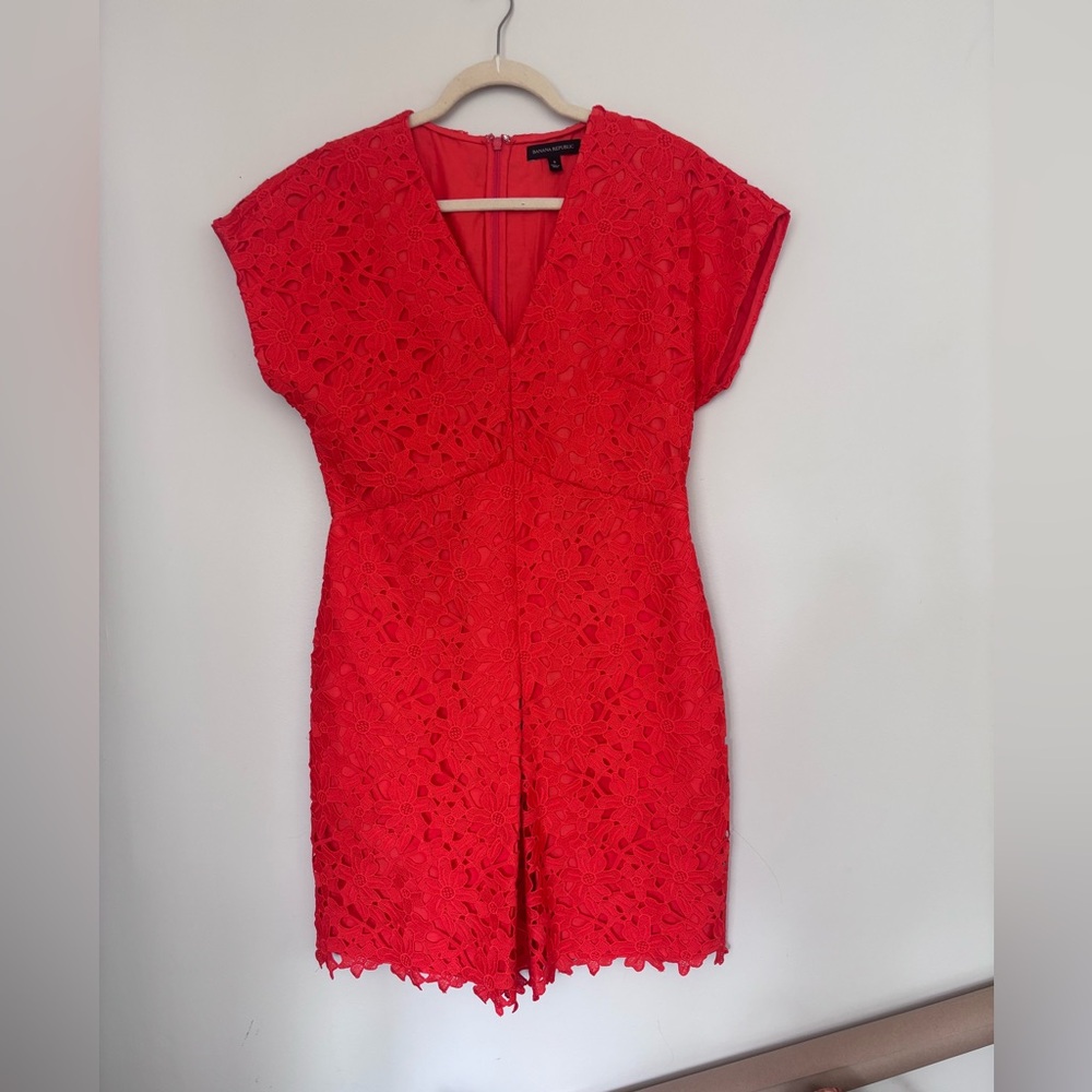 Banana Republic Red Lace Overlay Dress - Size 8